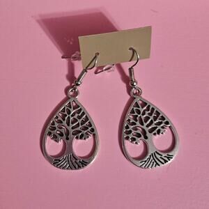 Boutique Silver-Tone Open-Work Teardrop Dangle Earrings "Tree of Life"